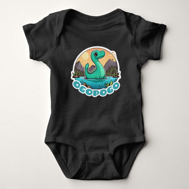 Cute Green Ogopogo the Okanagan Lake Monster Baby Bodysuit (Front)