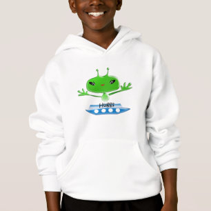 Cute Green Outer Space Aliens with Space Ship