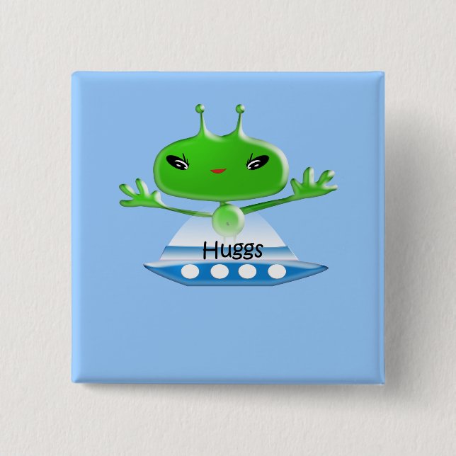 Cute Green Outer Space Aliens with Space Ship 15 Cm Square Badge (Front)