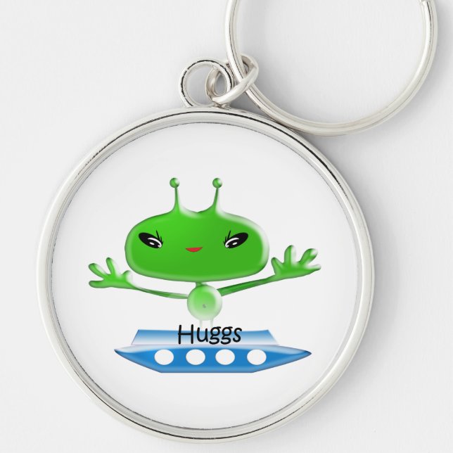 Cute Green Outer Space Aliens with Space Ship Key Ring (Front)