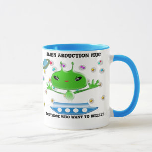 Cute Green Outer Space Aliens with Space Ship Mug