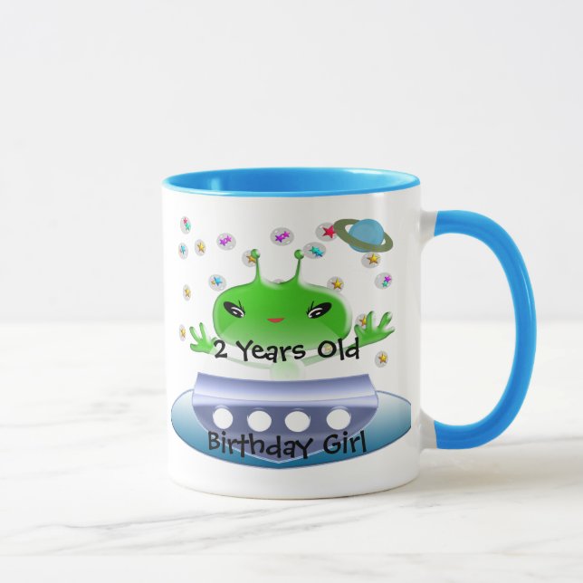 Cute Green Outer Space Aliens with Space Ship Mug (Right)