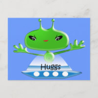 Cute Green Outer Space Aliens with Space Ship