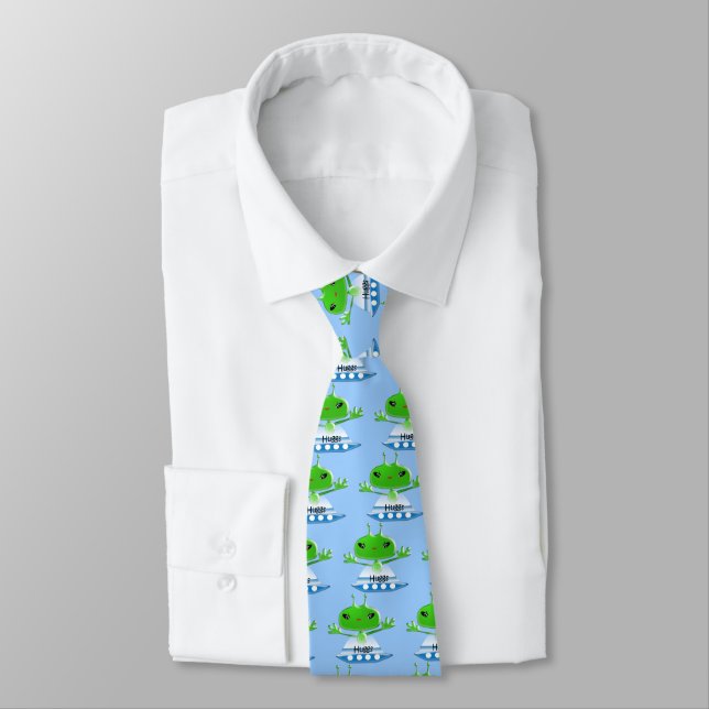 Cute Green Outer Space Aliens with Spaceship Tie (Tied)
