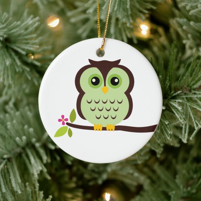 Cute Green Owl Ceramic Tree Decoration (Tree)