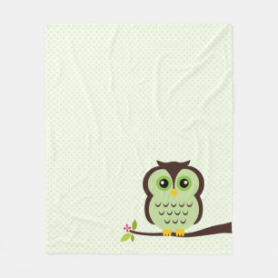 Cute Green Owl Fleece Blanket