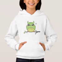 Cute Green Owl Girls' Hoodie - Whimsical Forest