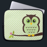Cute Green Owl Laptop Sleeve<br><div class="desc">Stylish electronics sleeve features a beautiful vector illustration of an owl perched on a tree branch.</div>
