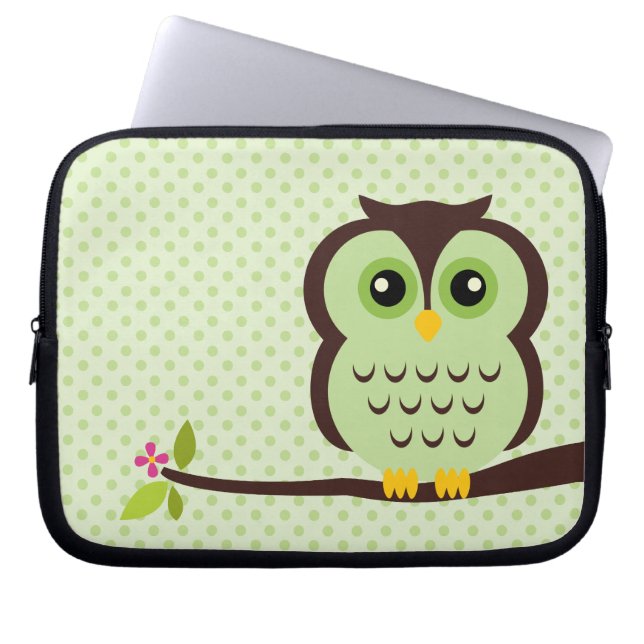 Cute Green Owl Laptop Sleeve (Front)