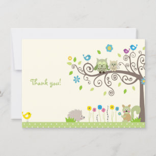 Cute Green Owl Neutral Baby Shower Thank You Cards