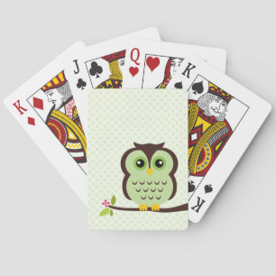 Cute Green Owl Playing Cards