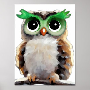 Cute Green Owl Poster