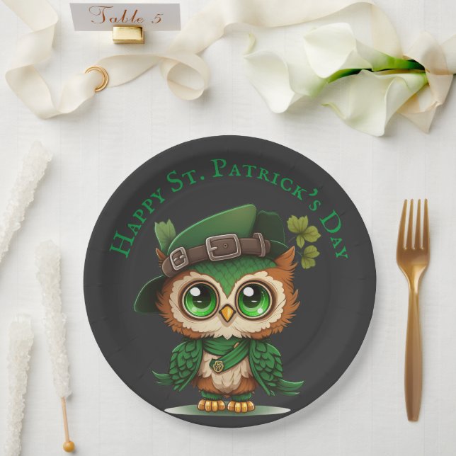 Cute Green Owl St. Patrick’s Day party Paper Plate (Wedding)