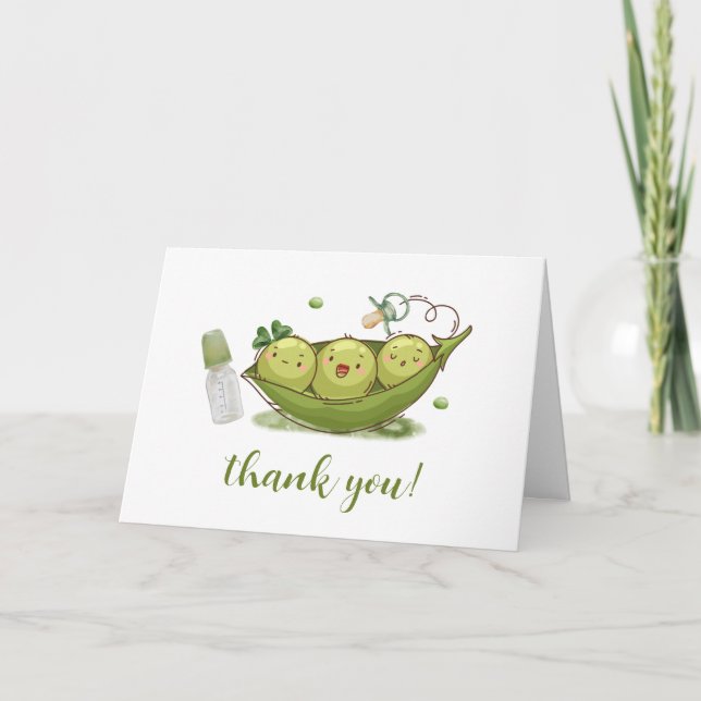 Cute Green Pacifier Sweet Pea In Pod Baby Shower Thank You Card (Front)