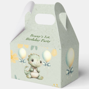 Cute Green Painted Dinosaur 1st Birthday Party Favour Box