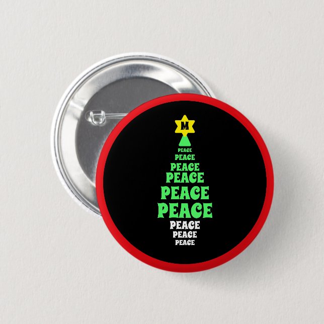  Cute Green Peace Christmas Tree Single Initial 6 Cm Round Badge (Front & Back)