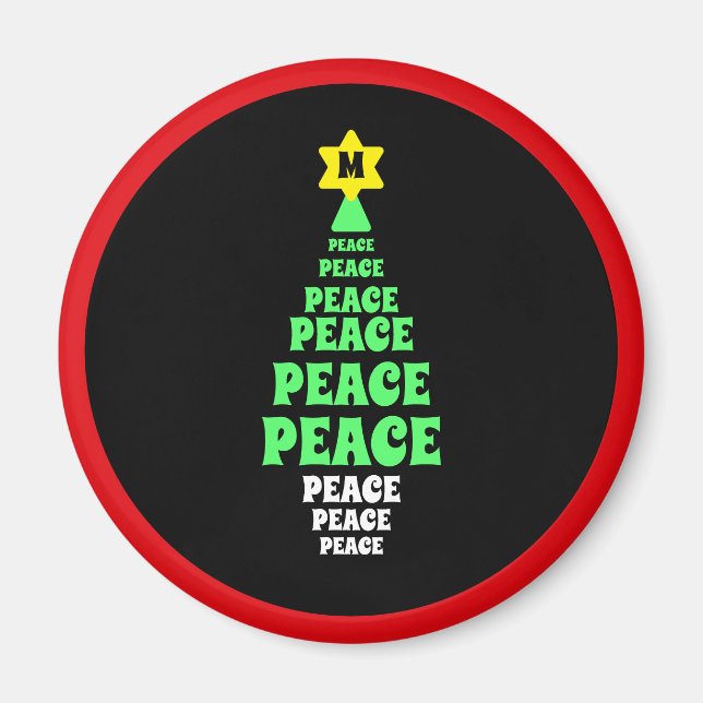  Cute Green Peace Christmas Tree Single Initial Magnet (Front)