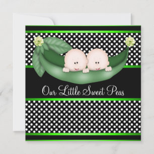 Cute Green Peas In A Pod Twin Boy Baby Shower Invitation