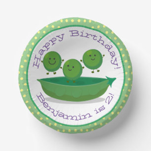 Cute green peas in pod cartoon illustration paper plate