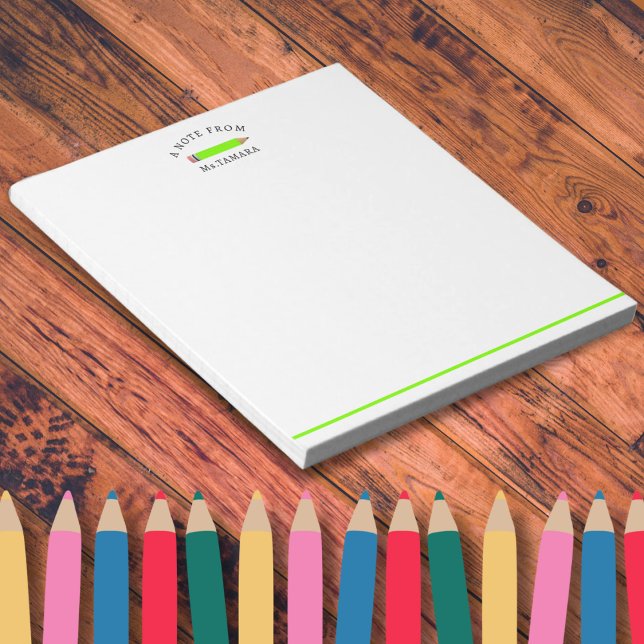 Cute Green Pencil  From Personalised Teacher Name Notepad (Cute Green Pencil  From Personalized Teacher Name naotepad)