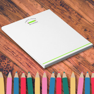 Cute Green Pencil  From Personalized Teacher Name Notepad