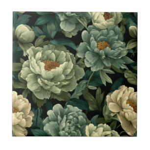 Cute Green Peonies Tiles For Durable Flooring