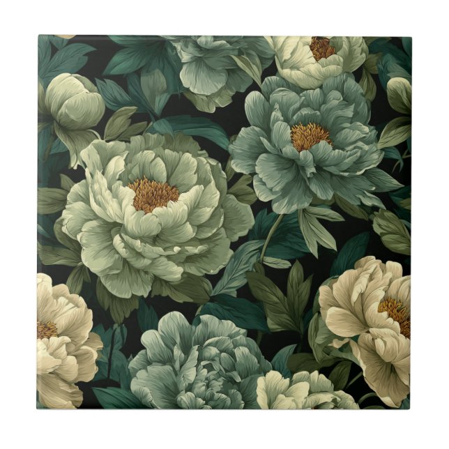 Cute Green Peonies Tiles  For Durable Flooring (Front)