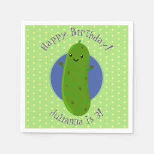 Cute green pickle cucumber cartoon illustration napkin