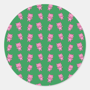 Cute green pig pattern classic round sticker