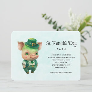 Cute Green Pig St. Patrick's Day Party Invitation