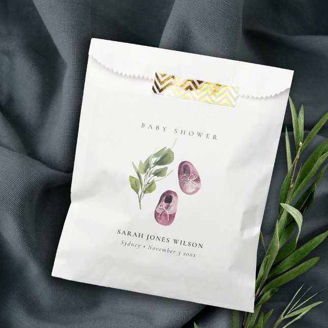 Cute Green Pink Girl Shoes Foliage Baby Shower Favour Bag (Creator Uploaded)