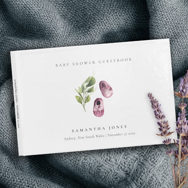 Cute Green Pink Girl Shoes Foliage Baby Shower Guest Book (Creator Uploaded)