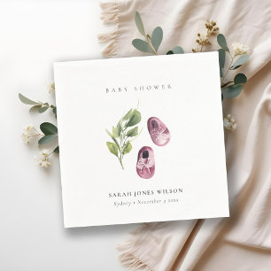 Cute Green Pink Girl Shoes Foliage Baby Shower Napkin