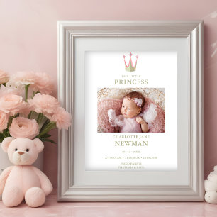 Cute Green Pink Princess Crown Photo Baby Newborn Poster