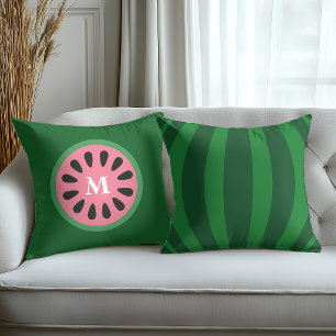 Cute Green Pink Watermelon Fruit Monogram Cushion