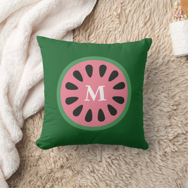Cute Green Pink Watermelon Fruit Monogram Cushion (Blanket)