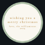 Cute Green Plaid Custom Christmas Wishes Classic Round Sticker<br><div class="desc">Cute Green Plaid Custom Christmas Wishes Classic Round Sticker</div>