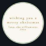 Cute Green Plaid Custom Christmas Wishes Classic Round Sticker<br><div class="desc">Cute Green Plaid Custom Christmas Wishes Classic Round Sticker</div>