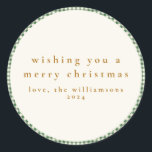 Cute Green Plaid Custom Christmas Wishes Classic Round Sticker<br><div class="desc">Cute Green Plaid Custom Christmas Wishes Classic Round Sticker</div>