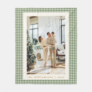 Cute Green Plaid Custom Family Photo Christmas Fleece Blanket