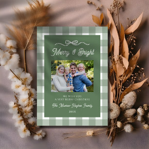Cute Green Plaid Pattern Christmas Family Photo  Holiday Card