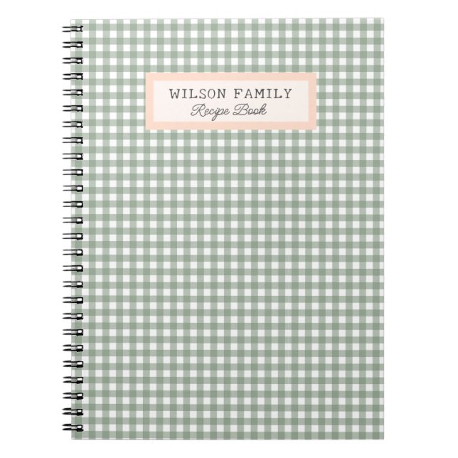 Cute Green Plaid  Personalised Family Recipe Book (Front)