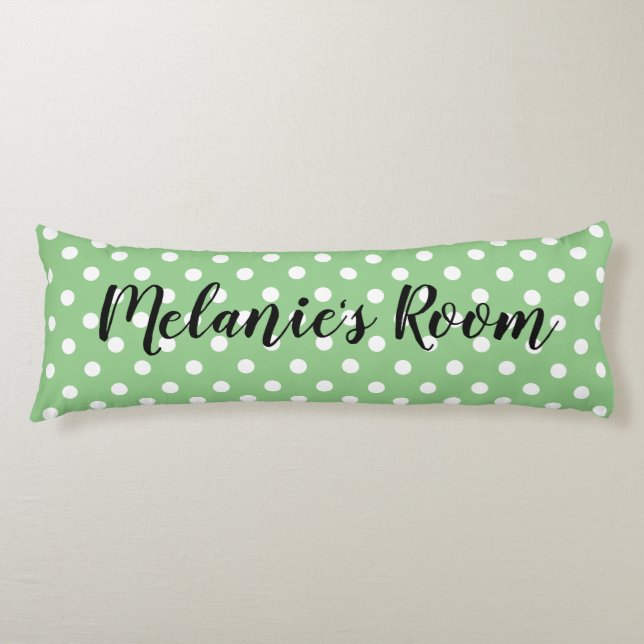 Cute green polka dot pattern custom girl's name body cushion (Front)