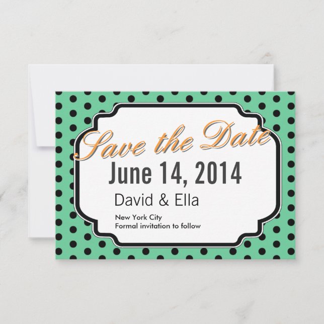 Cute Green Polka Dots Save the Date Cards (Front)