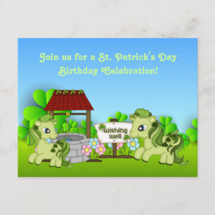 Cute Green Ponies St Patrick's Day Horse Birthday Invitation