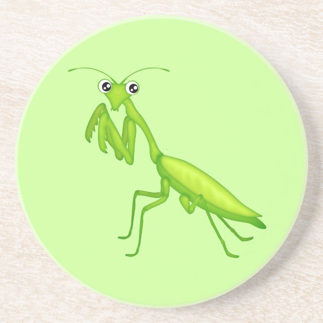 Cute Green Praying Mantis Sandstone Drink Coaster (Front)