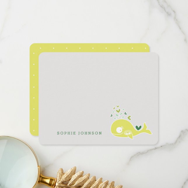 Cute Green Pregnant Mummy Whale Twins Baby Shower Thank You Card (Front/Back In Situ)