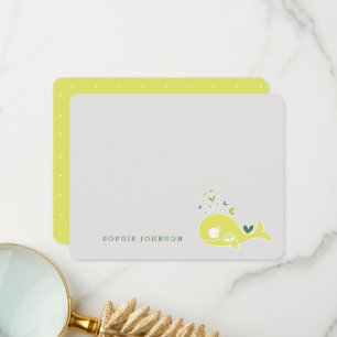 Cute Green Pregnant Mummy Whale Twins Baby Shower Thank You Card