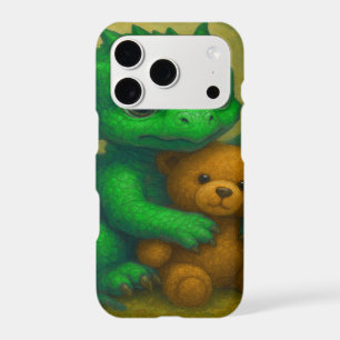 Cute Green Puppy Eyed Baby Dragon with Teddy Bear