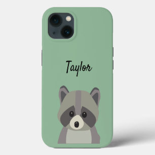 Cute green racoon illustration personalised iPhone 13 case